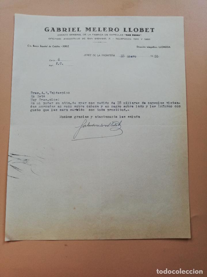 Lettres commerciales: CARTA COMERCIAL. GABRIEL MELERO LLOBET. FABRICA DE CAPSULAS SAN PEDRO. JEREZ DE LA FRONTERA, 1955.