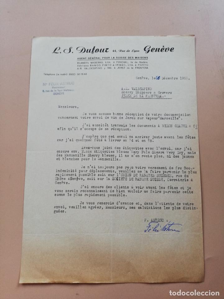 Lettres commerciales: CARTA COMERCIAL. L. S. DUTOUR. AGENT GENERAL POUR LA SUISSE DES MAISONS. GENEVE, SUIZA, 1955.