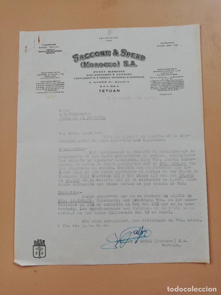 Lettres commerciales: CARTA COMERCIAL. SACCONE & SPEED, MOROCCO, S.A. WISKY BLENDERS. TETUAN. 1955.