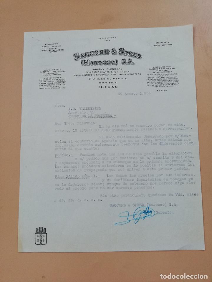 Lettres commerciales: CARTA COMERCIAL. SACCONE & SPEED, MOROCCO, S.A. WISKY BLENDERS. TETUAN. 1955.