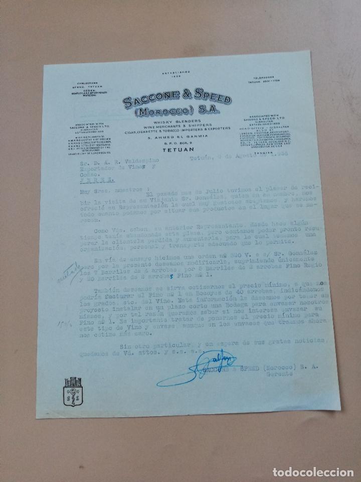 Lettres commerciales: CARTA COMERCIAL. SACCONE & SPEED, MOROCCO, S.A. WISKY BLENDERS. TETUAN. 1955.