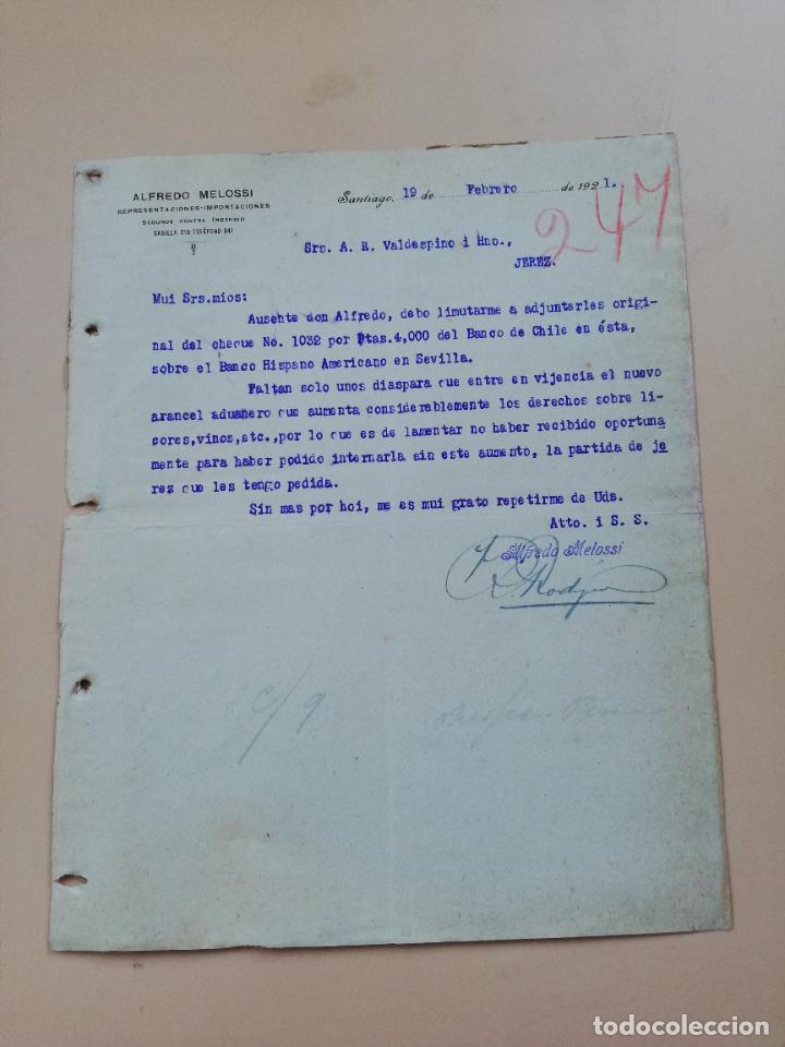 Lettres commerciales: CARTA COMERCIAL. ALFREDO MELOSSI. REPRESENTACIONES-IMPORTACIONES. SANTIAGO. 1921.