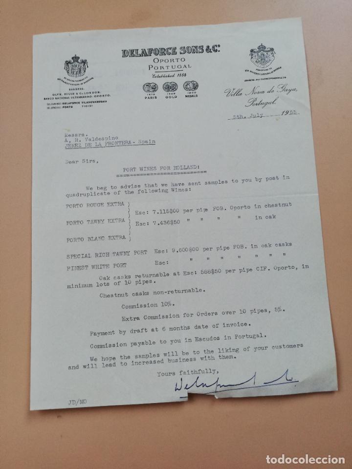 Cartas comerciais: CARTA COMERCIAL. DELAFORCE SONS & C&ordf;. OPORTO, PORTUGAL. VILLA NOVA DE GAYA. PORTUGAL. 1955.