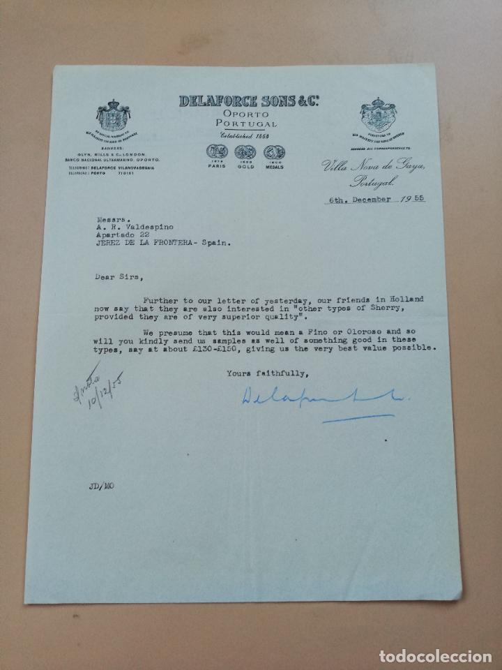 Cartas comerciais: CARTA COMERCIAL. DELAFORCE SONS & C&ordf;. OPORTO, PORTUGAL. VILLA NOVA DE GAYA. PORTUGAL. 1955.
