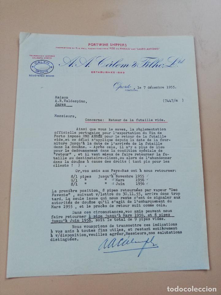 Cartas comerciais: CARTA COMERCIAL. PORTWINE SHIPPERS. A. A. CALEM & FILHO LTD. OPORTO, PORTUGAL. 1955.