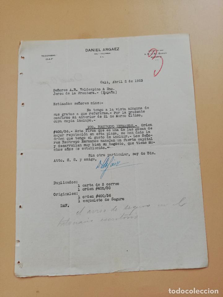 Cartas comerciais: CARTA COMERCIAL. DANIEL ARGAEZ. CALI, COLOMBIA. 1923.