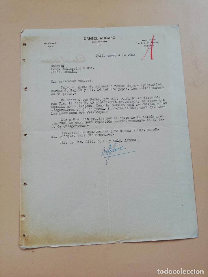 Cartas comerciais: CARTA COMERCIAL. DANIEL ARGAEZ. CALI, COLOMBIA. 1923.