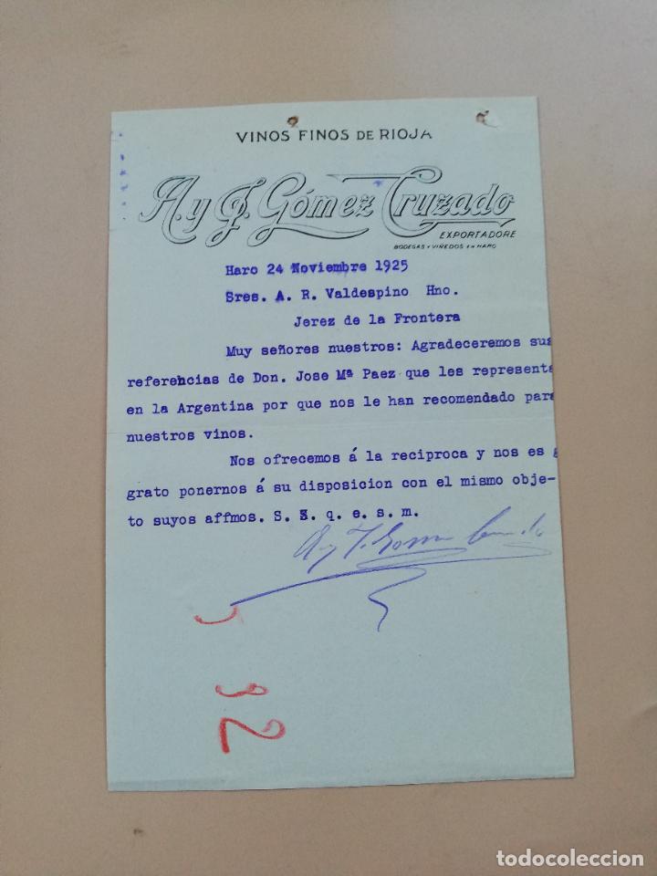 Cartas comerciais: CARTA COMERCIAL. A. Y G. GOMEZ CRUZADO. VINOS FINOS DE RIOJA. EXPORTADORES. HARO. 1925.