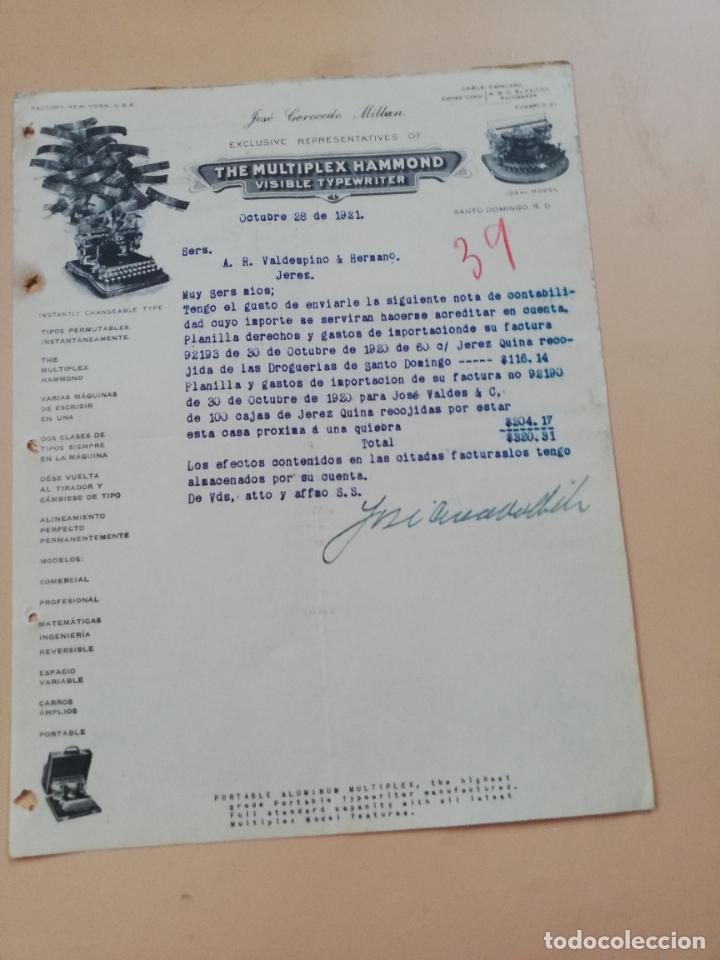 Cartas comerciais: CARTA COMERCIAL. THE MULTIPLEX HAMMOND. JOSE CERECEDO MILLAN. SANTO DOMINGO. 1921.