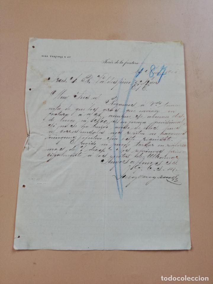 Cartas comerciais: CARTA COMERCIAL. DIEZ VERGARA Y C&ordf;. JEREZ DE LA FRONTERA. 1905.