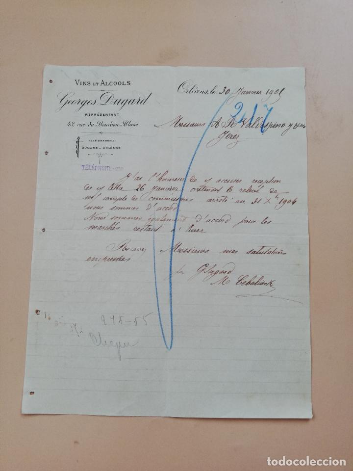 Cartas comerciais: CARTA COMERCIAL. GEORGES DUGARD. VINS ET ALCOOLS. ORLEANS, FRANCIA. 1901.