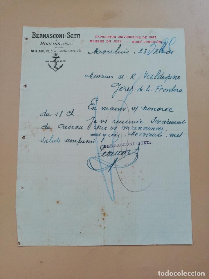 Cartas comerciais: CARTA COMERCIAL. BERNASCONI-SCETI. MOULINS, ALLIER. 1901.
