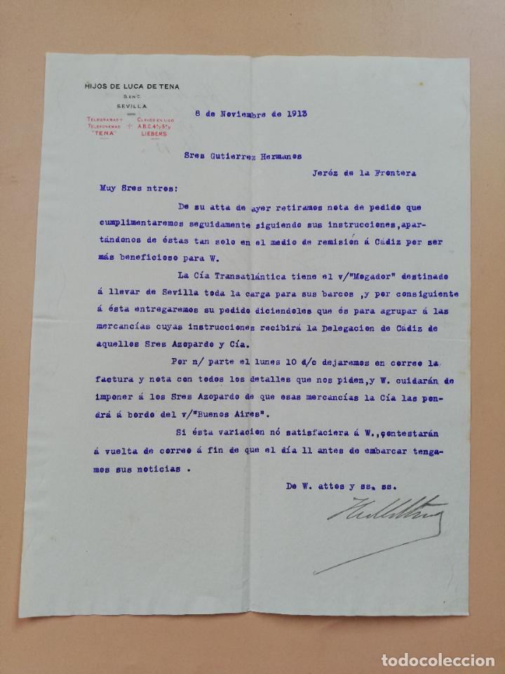 Cartas comerciais: CARTA COMERCIAL. HIJOS DE LUCA TENA. SEVILLA. 1913.