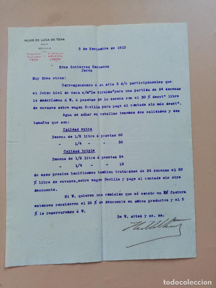 Cartas comerciais: CARTA COMERCIAL. HIJOS DE LUCA TENA. SEVILLA. 1913.