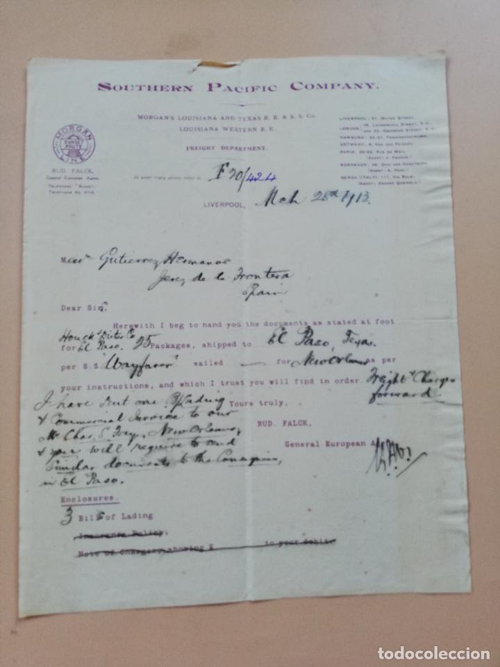 Cartas comerciais: CARTA COMERCIAL. SOUTHERN PACIFIC COMPANY. MORGAN'S LOUSIANA AND TEXS. LIVERPOOL. 1913.