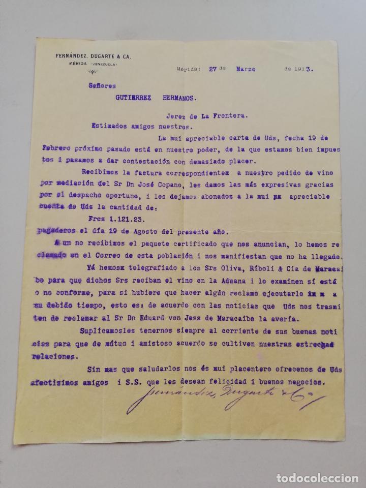 Cartas comerciais: CARTA COMERCIAL. FERNANDEZ, DUGARTE & CA. MERIDA, VENEZUELA. 1913.
