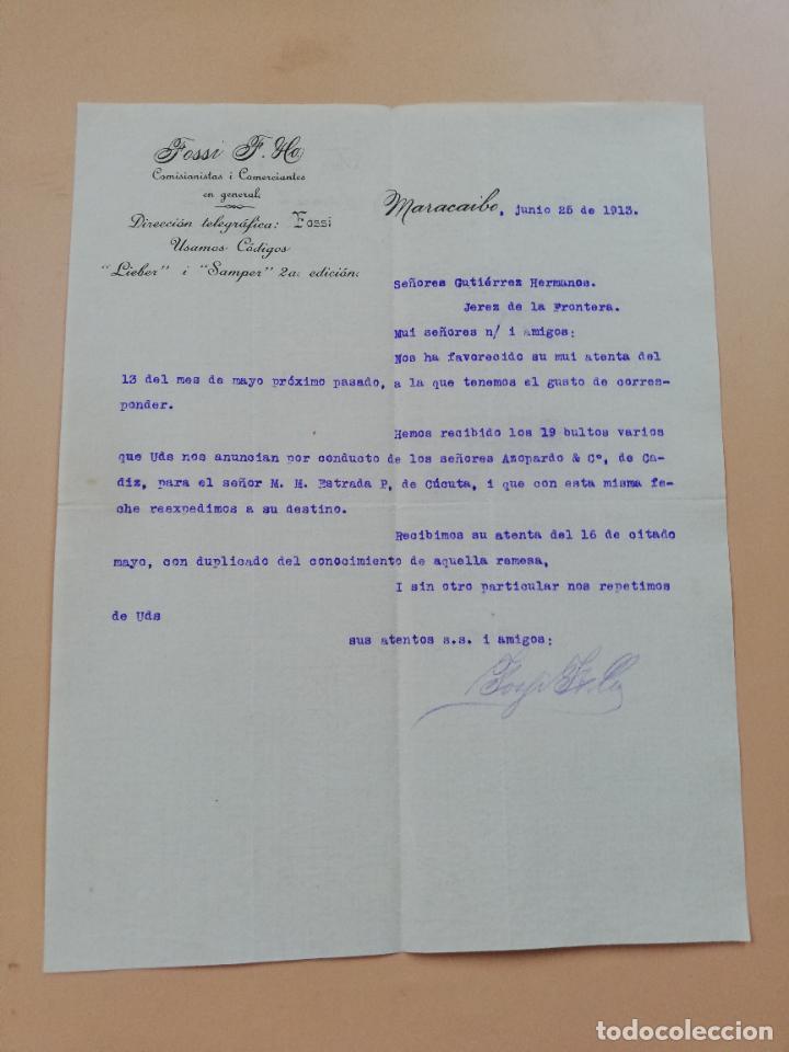 Cartas comerciais: CARTA COMERCIAL. FOSSI F. HNOS. COMISIONISTA COMERCIANTES. MARACAIBO, VEVEZUELA. 1913.