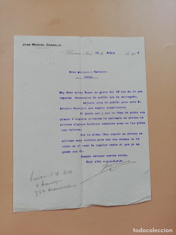 Cartas comerciais: CARTA COMERCIAL. JUAN MANUEL CARRILLO. LINARES, JAEN. 1913.