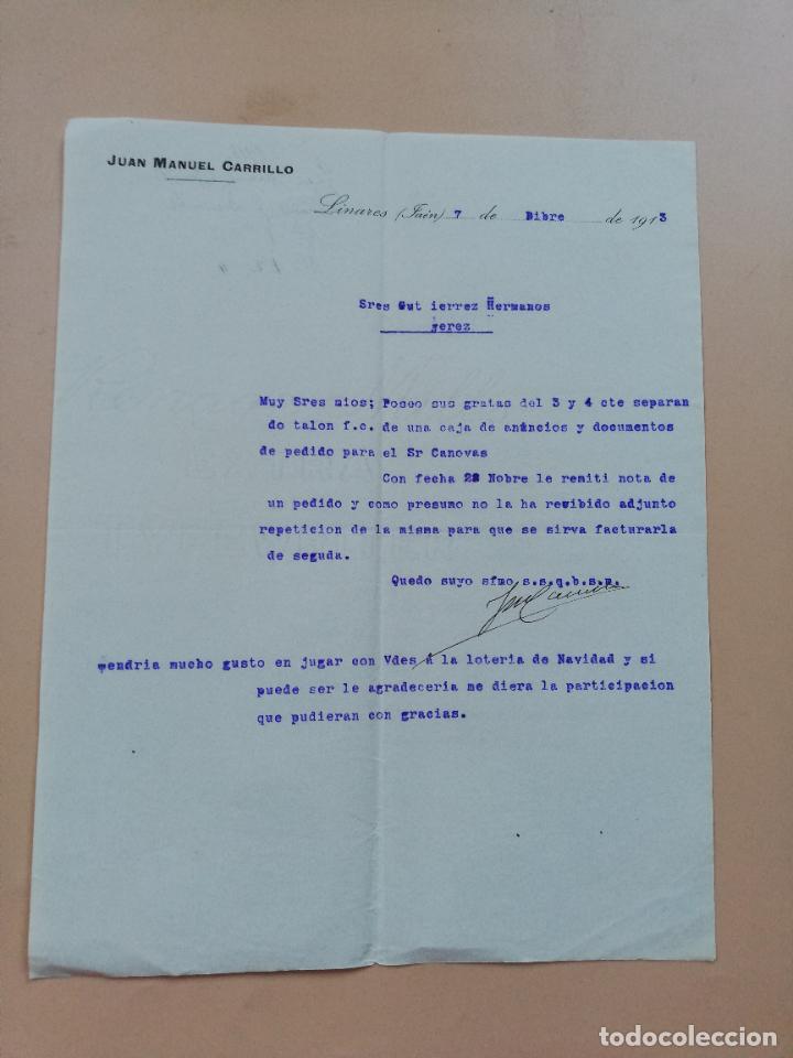 Cartas comerciais: CARTA COMERCIAL. JUAN MANUEL CARRILLO. LINARES, JAEN. 1913.