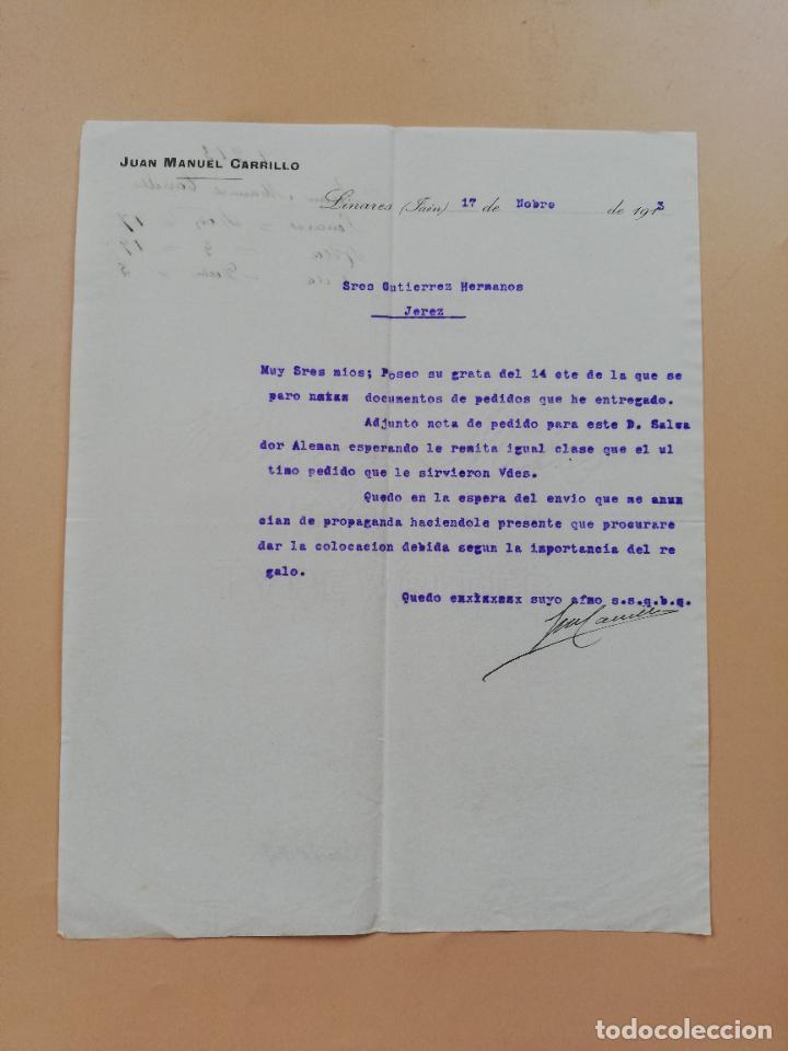 Cartas comerciais: CARTA COMERCIAL. JUAN MANUEL CARRILLO. LINARES, JAEN. 1913.