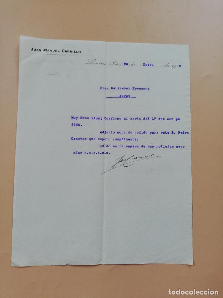 Cartas comerciais: CARTA COMERCIAL. JUAN MANUEL CARRILLO. LINARES, JAEN. 1913.