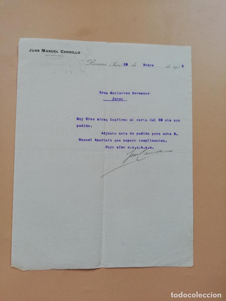Cartas comerciais: CARTA COMERCIAL. JUAN MANUEL CARRILLO. LINARES, JAEN. 1913.