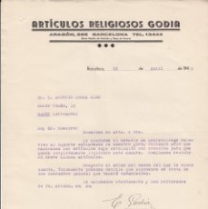Cartas comerciales: CARTA COMERCIAL DE ARTICULOS RELIGIOSOS GODIA - C. ARAGON EN BARCELONA