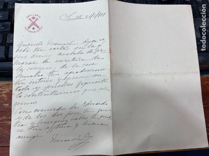 Cartas comerciales: DOCUMENTO CARTA MILITAR ARTILLERIA PIROTECNIA DE SEVILLA - A&Ntilde;O 1921