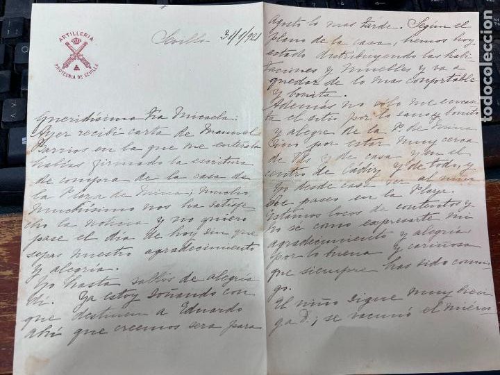 Cartas comerciales: DOCUMENTO CARTA MILITAR ARTILLERIA PIROTECNIA DE SEVILLA - A&Ntilde;O 1921