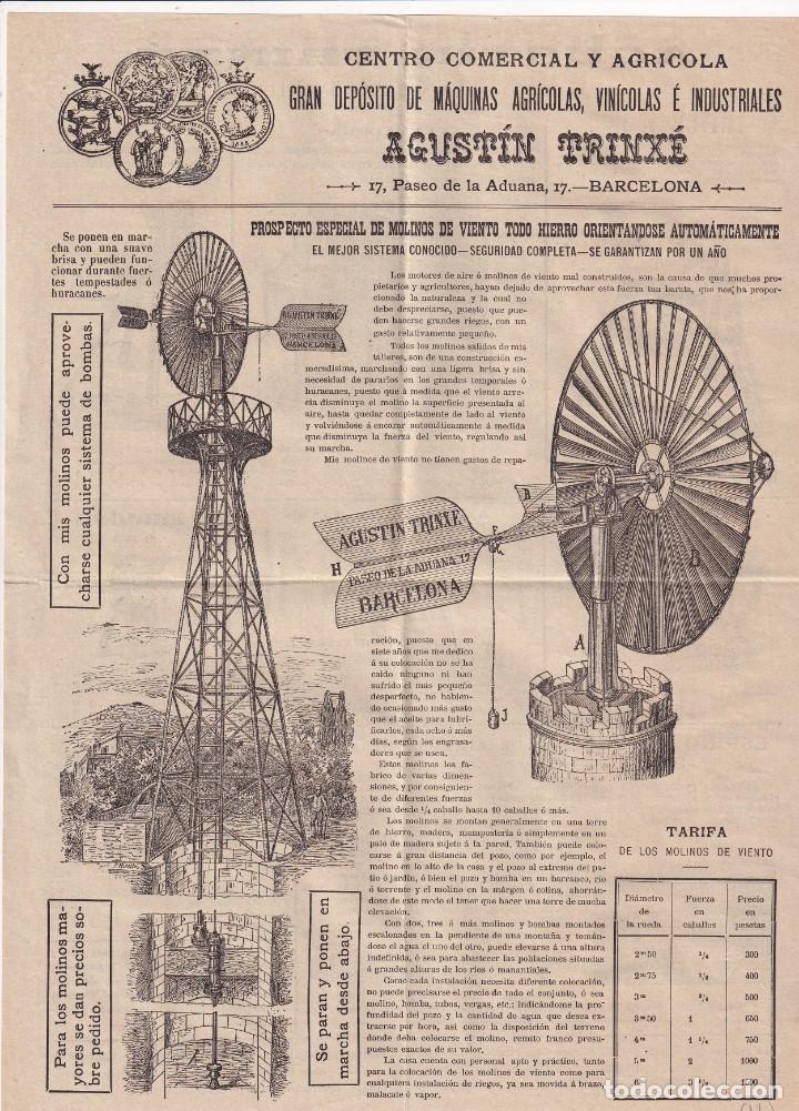 Lettres commerciales: Agust&iacute;n Trinx&eacute; Gran dep&oacute;sito de maquinarias agr&iacute;colas. Barcelona. Molinos de viento, etc