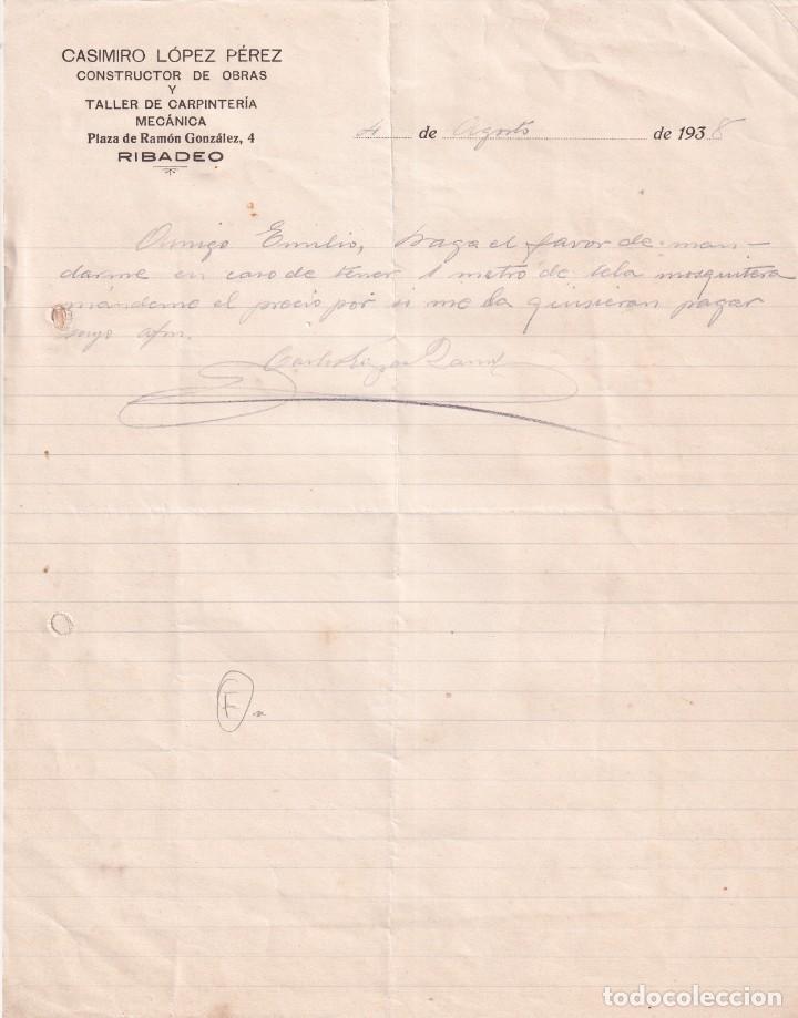 Lettres commerciales: Casimiro L&oacute;pez P&eacute;rez constructor de obras. Carpinter&iacute;a Ribadeo Lugo Firma propietario