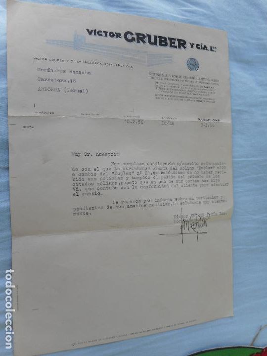 Lettres commerciales: ANTIGUA CARTA VICTOR GRUBER Y CIA TALLERES DE CONSTRUCCION BARCELONA 1956