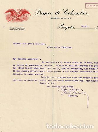 Lettres commerciales: CARTA BANCO DE COLOMBIA (BOGOTA 1 JUNIO 1910) CARTACOMERCIAL-32