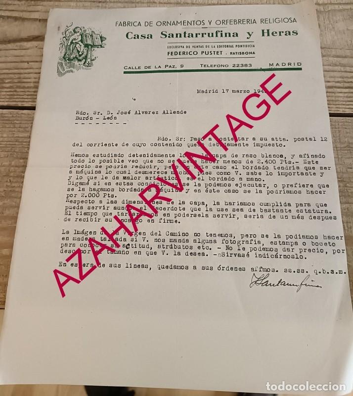 Cartas comerciais: CARTA COMERCIAL. MADRID. 1943. SANTARRUFINA Y HERAS, S. L. FABRICA DE ORNAMENTOS RELIGIOSOS.
