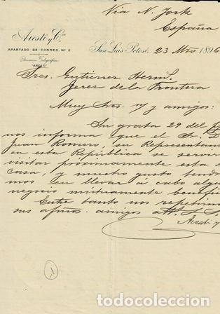 Commercial Letters: CARTA ARESTI Y C&Iacute;A ( SAN LUIS POTOSI, 23 MARZO 1896) CARTACOMERCIAL-62