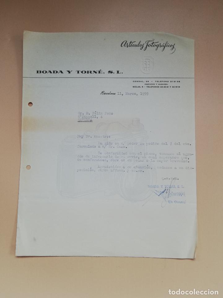 Gesch&auml;ftsbriefe: CARTA COMERCIAL. BOADA Y TORNE, S. L. ARTICULOS FOTOGRAFICOS. BARCELONA. 1959.