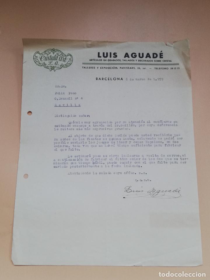 Gesch&auml;ftsbriefe: CARTA COMERCIAL. LUIS AGUADE. ARTICULOS EN GRABADOS, TALLADOS Y DECORADOS CRISTAL. BARCELONA. 1959.