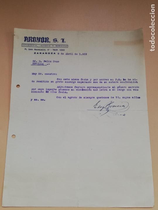 Gesch&auml;ftsbriefe: CARTA COMERCIAL. ARGYOR, S. L. ORFEBRERIA, JOYERIA Y MEDALLAS. ZARAGOZA. 1959.