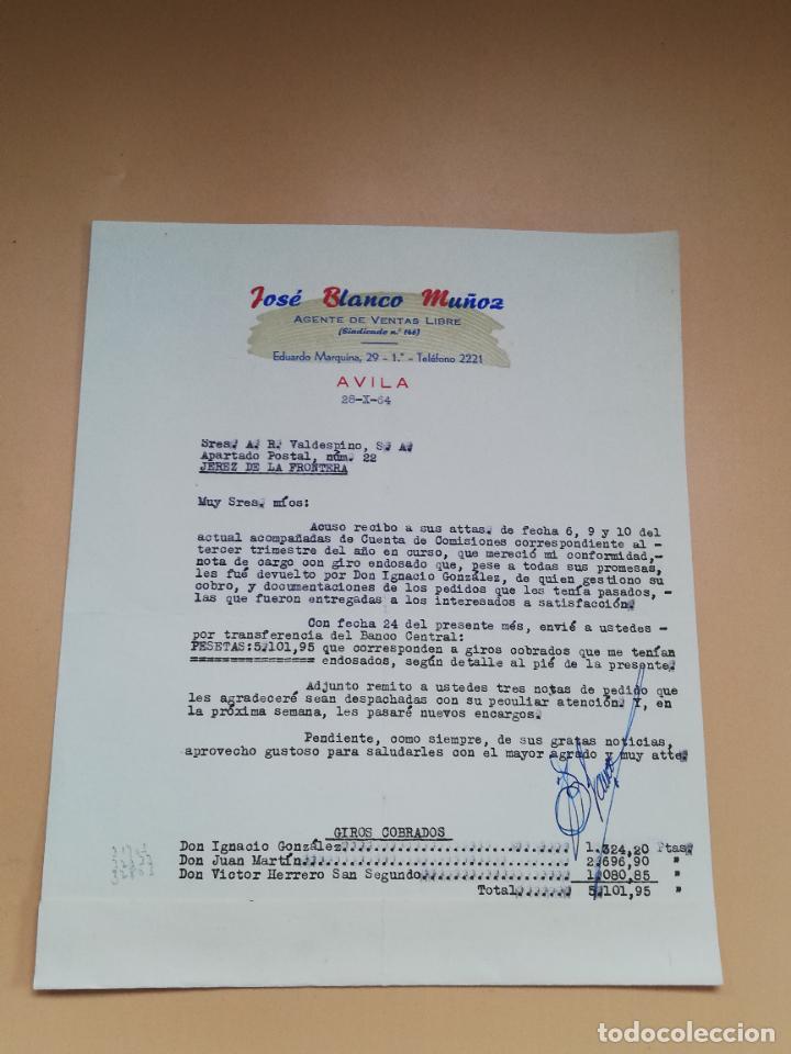 Gesch&auml;ftsbriefe: CARTA COMERCIAL. JOSE BLANCO MU&Ntilde;OZ. AGENTE DE VENTAS LIBRE. AVILA. 1964.