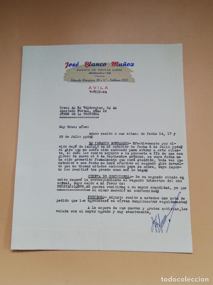 Gesch&auml;ftsbriefe: CARTA COMERCIAL. JOSE BLANCO MU&Ntilde;OZ. AGENTE DE VENTAS LIBRE. AVILA. 1964.