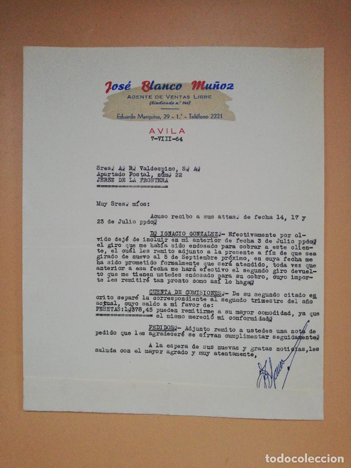 Gesch&auml;ftsbriefe: CARTA COMERCIAL. JOSE BLANCO MU&Ntilde;OZ. AGENTE DE VENTAS LIBRE. AVILA. 1964.