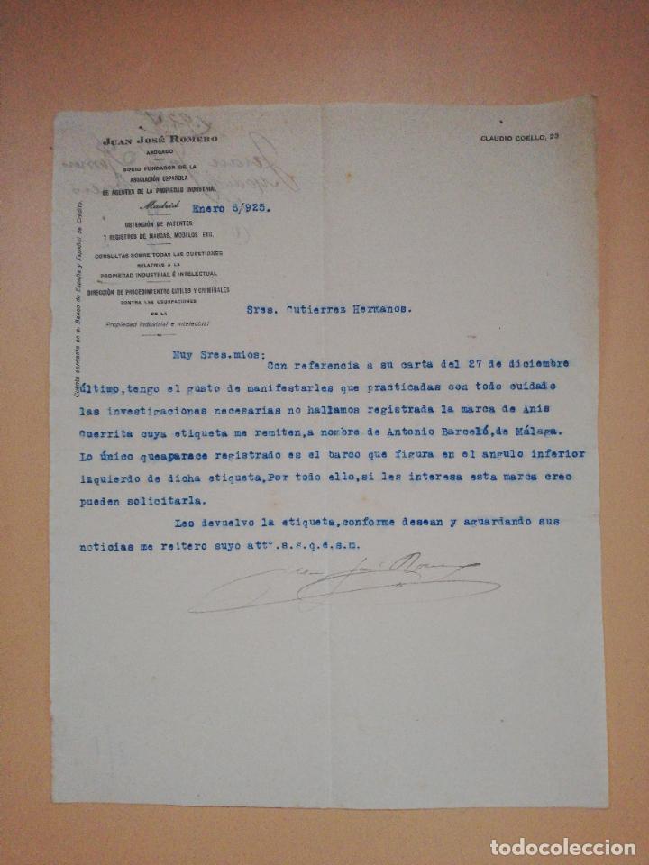 Gesch&auml;ftsbriefe: CARTA COMERCIAL. JUAN JOSE ROMERO. ABOGADO. MADRID. 1925.