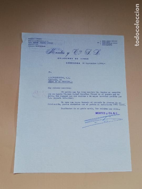 Gesch&auml;ftsbriefe: CARTA COMERCIAL. CRIADORES DE VINOS. MONTES Y C&ordf;., S. L CORDOBA. 1964.