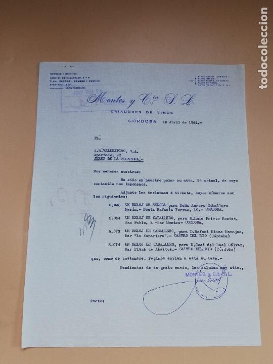 Gesch&auml;ftsbriefe: CARTA COMERCIAL. CRIADORES DE VINOS. MONTES Y C&ordf;., S. L CORDOBA. 1964.