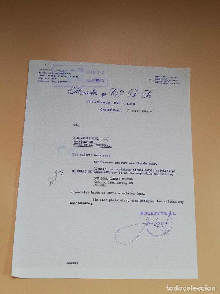 Lettres commerciales: CARTA COMERCIAL. CRIADORES DE VINOS. MONTES Y C&ordf;., S. L CORDOBA. 1964.