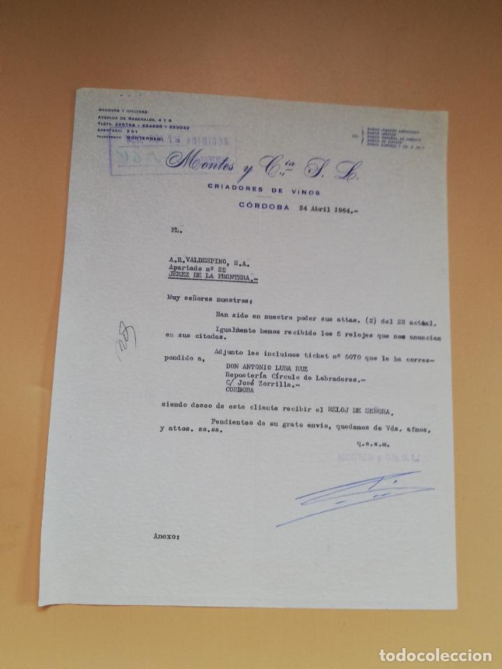 Lettres commerciales: CARTA COMERCIAL. CRIADORES DE VINOS. MONTES Y C&ordf;., S. L CORDOBA. 1964.