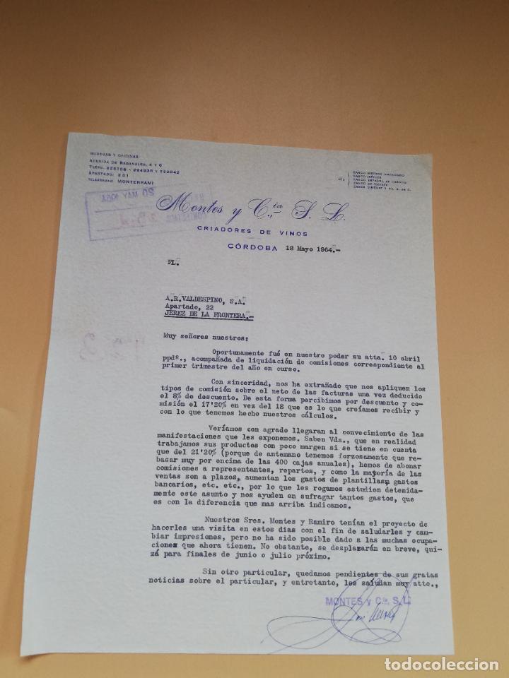 Lettres commerciales: CARTA COMERCIAL. CRIADORES DE VINOS. MONTES Y C&ordf;., S. L CORDOBA. 1964.