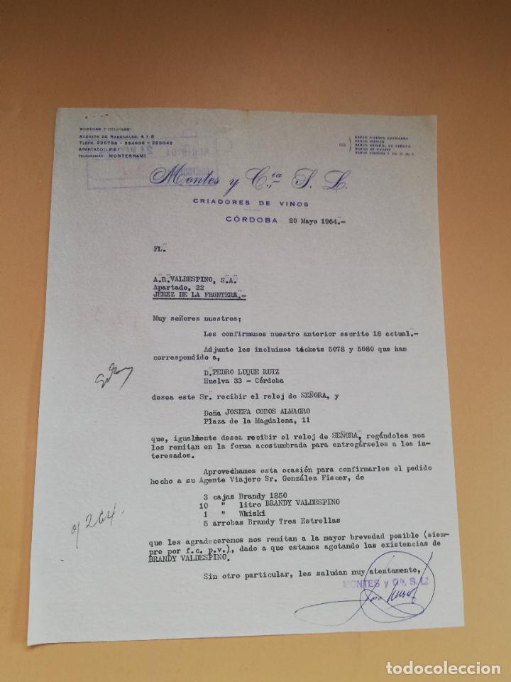 Lettres commerciales: CARTA COMERCIAL. CRIADORES DE VINOS. MONTES Y C&ordf;., S. L CORDOBA. 1964.