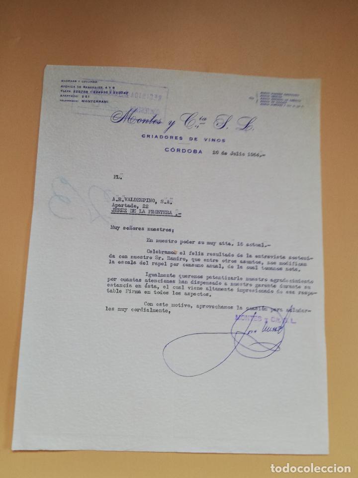 Lettres commerciales: CARTA COMERCIAL. CRIADORES DE VINOS. MONTES Y C&ordf;., S. L CORDOBA. 1964.