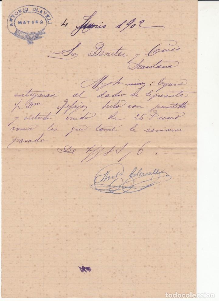 Cartas comerciales: CARTA COMERCIAL DE ANTONIO CLAVELL EN MATAR&Oacute; - 1902 - Foto 1